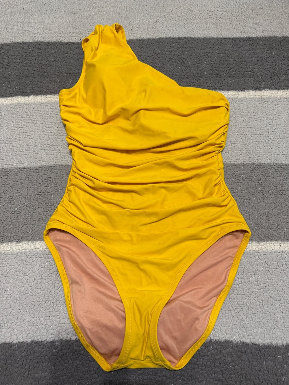 J. Crew Womens Yellow One-Shoulder Swimsuit with Ruched Front